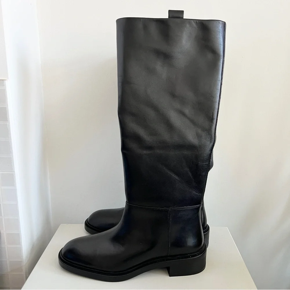 Zara black knee high equestrian riding flat boots